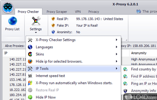 Find custom IP addresses and test connection speed - Screenshot of X-Proxy