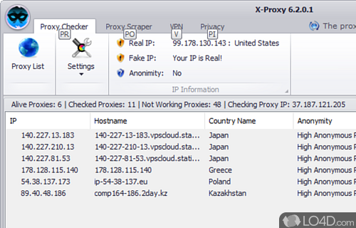 Surf the Internet anonymously, change IP address, prevent identity theft - Screenshot of X-Proxy