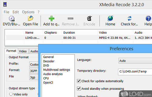 Multiformat video converter focusing on mobile devices - Screenshot of XMedia Recode