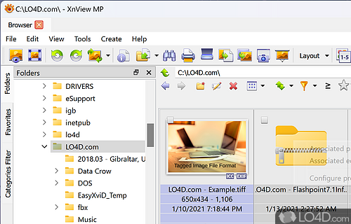 File browser focused on images - Screenshot of XnView MP