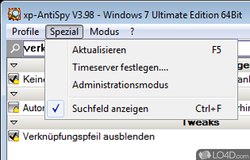 Screenshot of xp-AntiSpy - User interface
