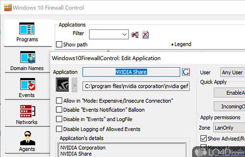 Quick access from the tray icon - Screenshot of Windows Firewall Control