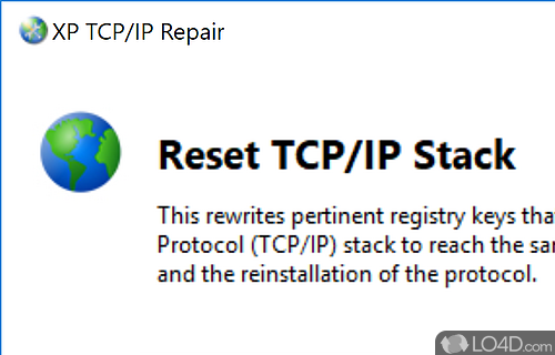 Screenshot of XP TCP/IP Repair - Tool which may help fix internet connection and possibly even protect privacy