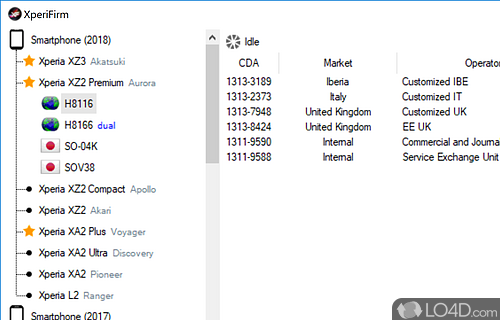 User interface - Screenshot of XperiFirm Tool