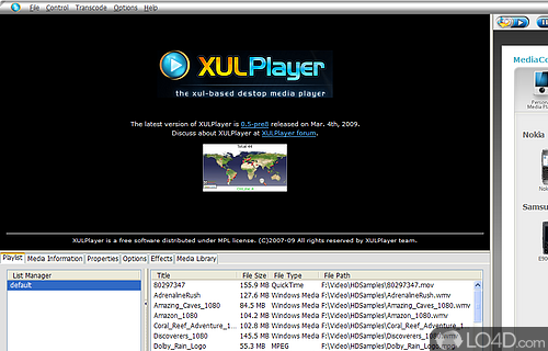 Screenshot of XULPlayer - Open source media player built on Mozilla XUL and MPlayer