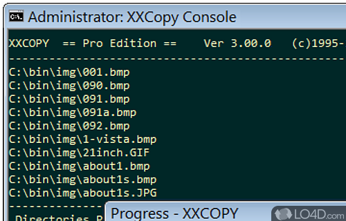 Screenshot of XXCopy - Compatible with XCOPY command syntax, this file management tool can customize logs, create backups, copy, move