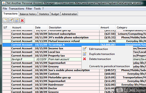 Screenshot of Yapbam - Manage budget the clever way by setting up account details