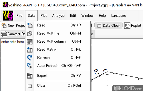 Feature-packed menus for managing data projects - Screenshot of yoshinoGRAPH