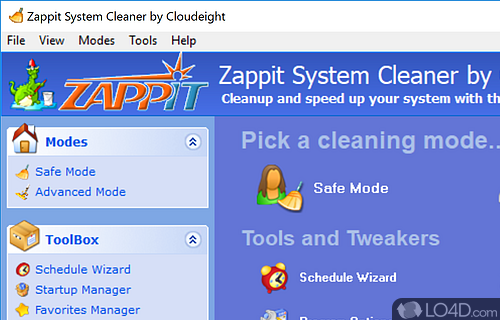 User interface - Screenshot of Zappit System Cleaner