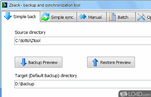 Screenshot of Zback - Accessible and piece of software that can be used to easily synchronize or backup computer files and directories