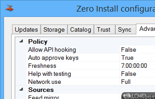 Synchronization and configuration settings - Screenshot of Zero Install