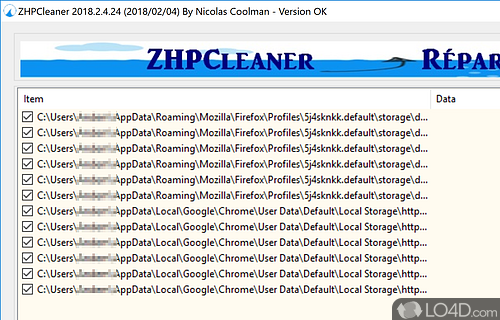 Remove malware from web browser - Screenshot of ZHPCleaner