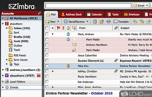 Screenshot of Zimbra Desktop - Set up your e-mail account and sync calendars and contacts