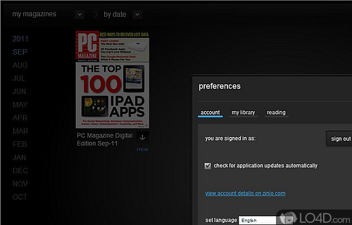 Screenshot of Zinio Reader - User interface