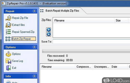 Screenshot of Zip Repair Pro - Lets you repair corrupt or damaged ZIP files, with the help of a environment and features