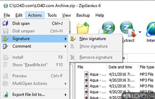 Allows you to extract files from compressed files and create your own ZIP file - Screenshot of ZipGenius