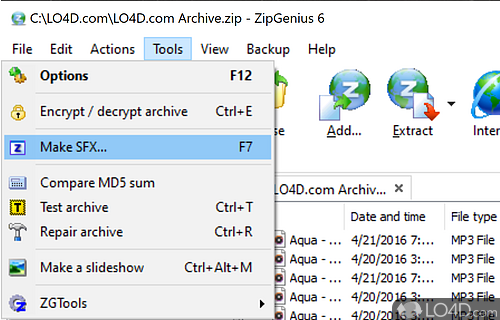 Utility for file compression - Screenshot of ZipGenius