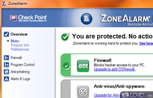 Screenshot of ZoneAlarm Free Firewall - Basic inbound and outbound firewall app that provides you with an extra security layer for computer