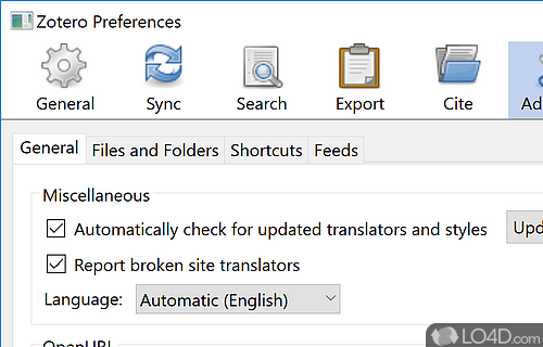 General configuration options with advanced features - Screenshot of Zotero