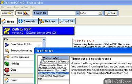 Screenshot of Zultrax P2P - User interface