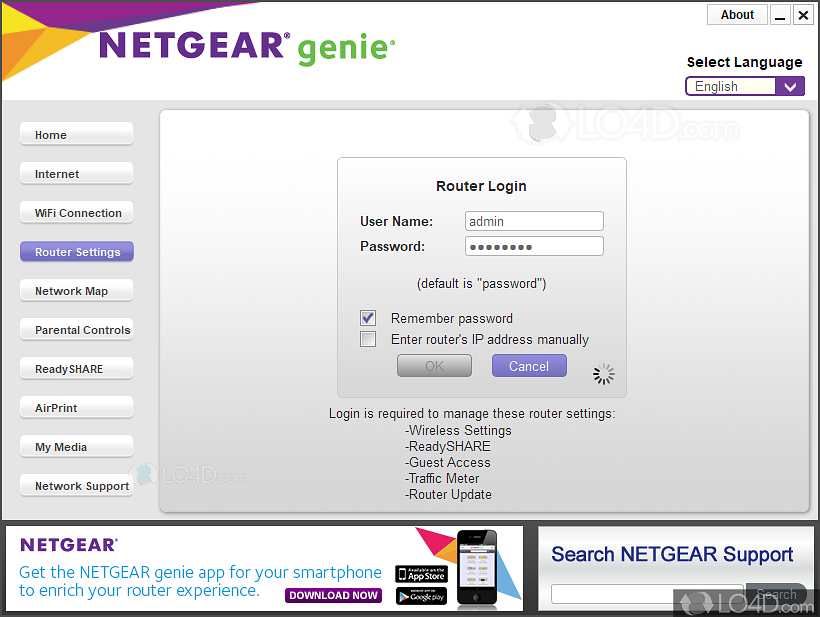 cannot login to netgear router from genie