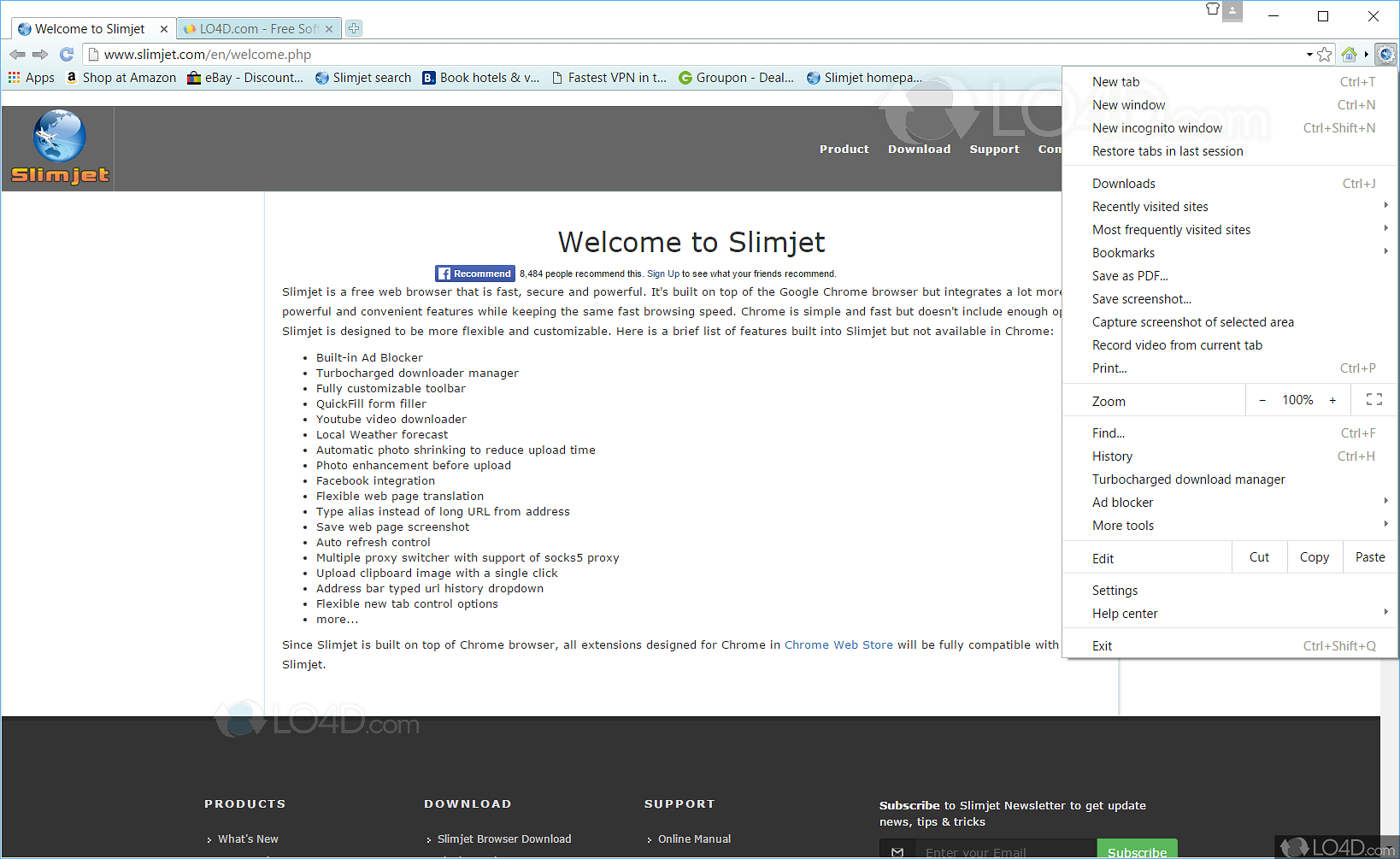 make slimjet browser menus larger